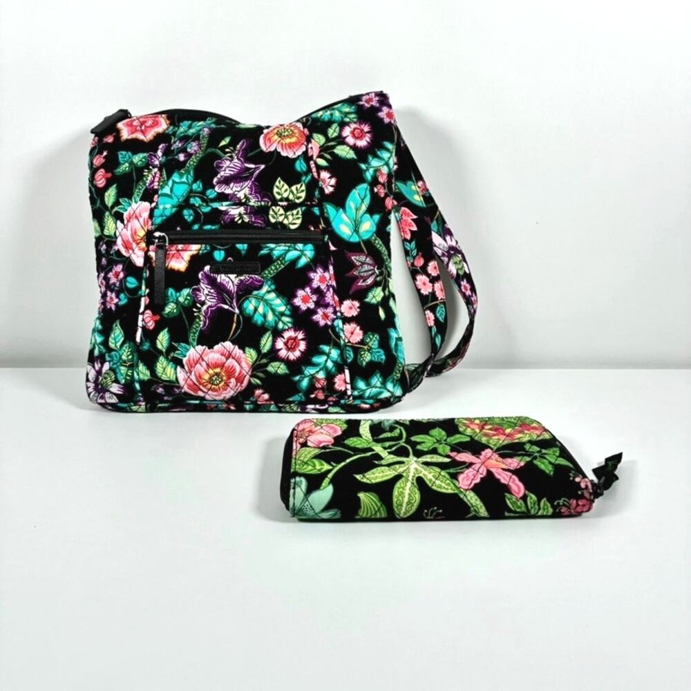 Vera Bradley Vines Floral Iconic Hipster Crossbody Bag & Travel Organizer Wallet